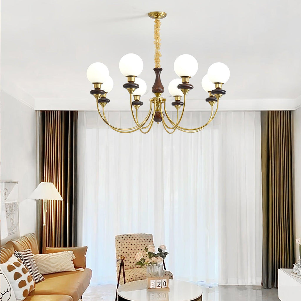 Lustra Chandelier Rétro Laiton Noyer Verre - Neutralighting