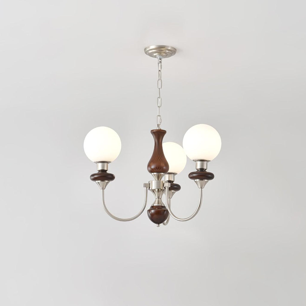 Lustra Chandelier Rétro Laiton Noyer Verre - Neutralighting
