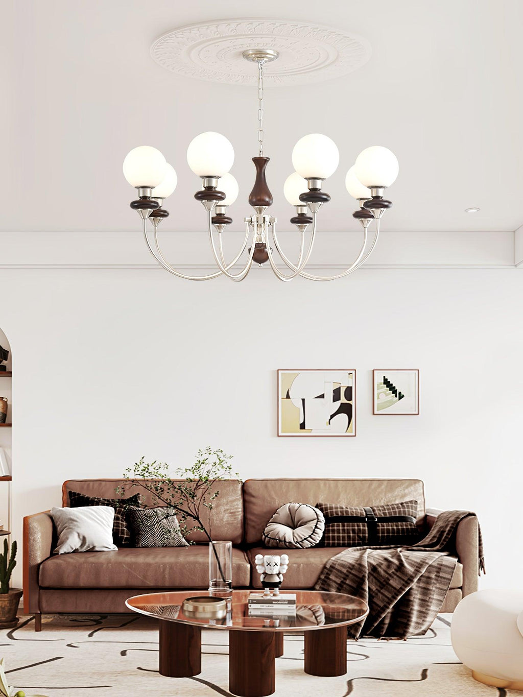 Lustra Chandelier Rétro Laiton Noyer Verre - Neutralighting