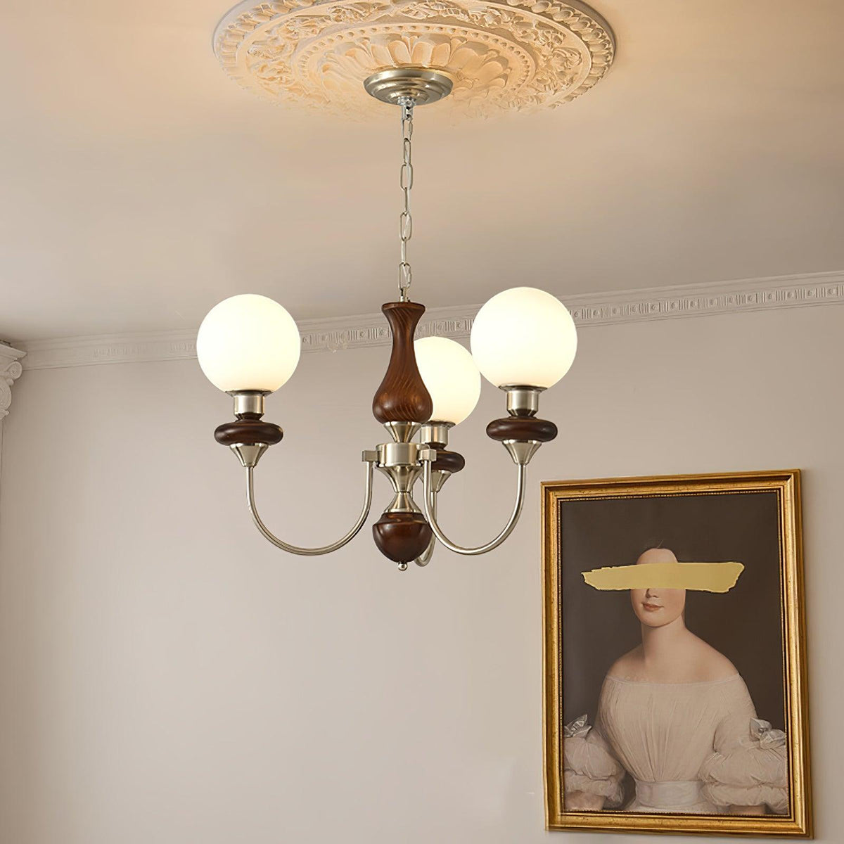 Lustra Chandelier Rétro Laiton Noyer Verre - Neutralighting
