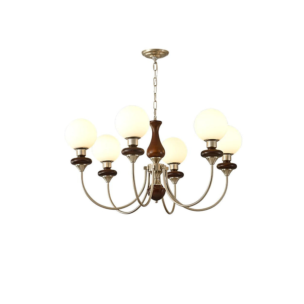 Lustra Chandelier Rétro Laiton Noyer Verre - Neutralighting
