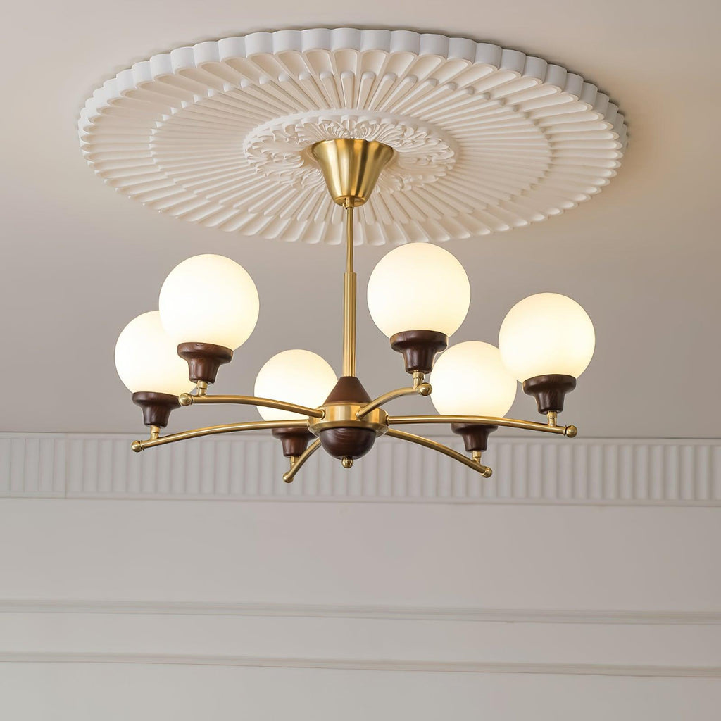 Lustra Chandelier Boules en Verre et Noyer - Neutralighting
