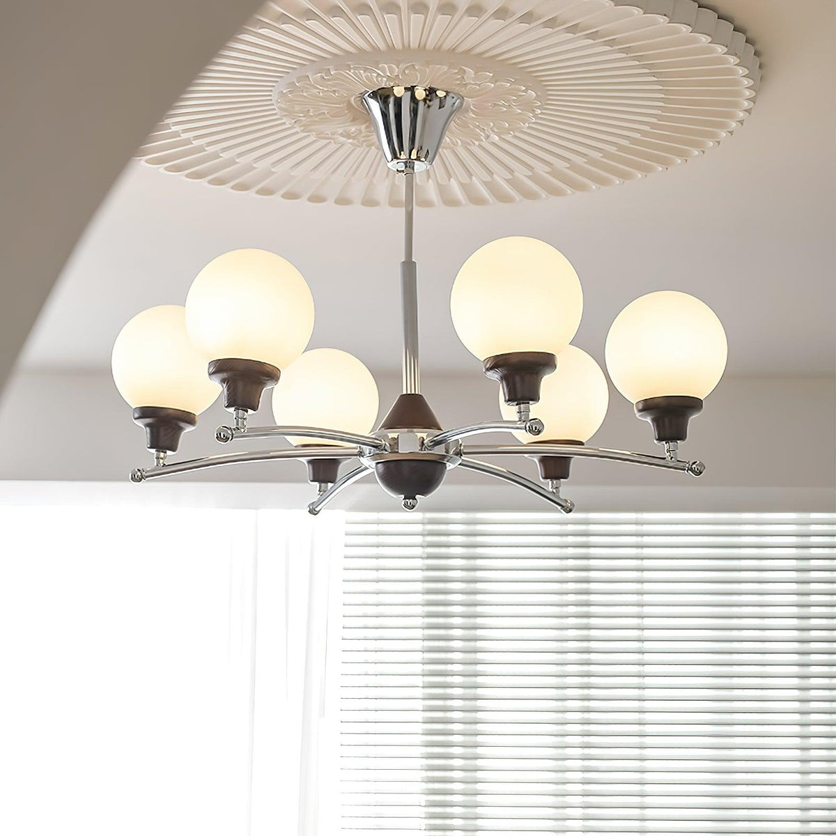 Lustra Chandelier Boules en Verre et Noyer - Neutralighting