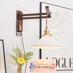 Illaee Nordic Art Swing Arm Walnut Ceramic Wall Light - Neutralighting
