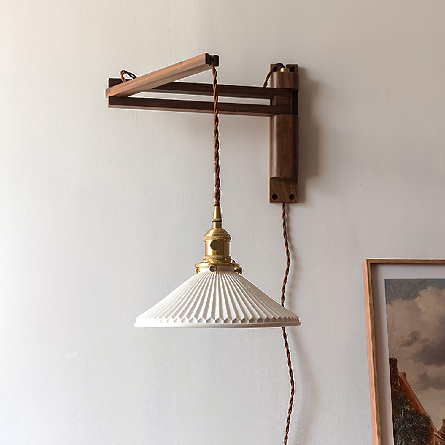 Illaee Nordic Art Swing Arm Walnut Ceramic Wall Light - Neutralighting