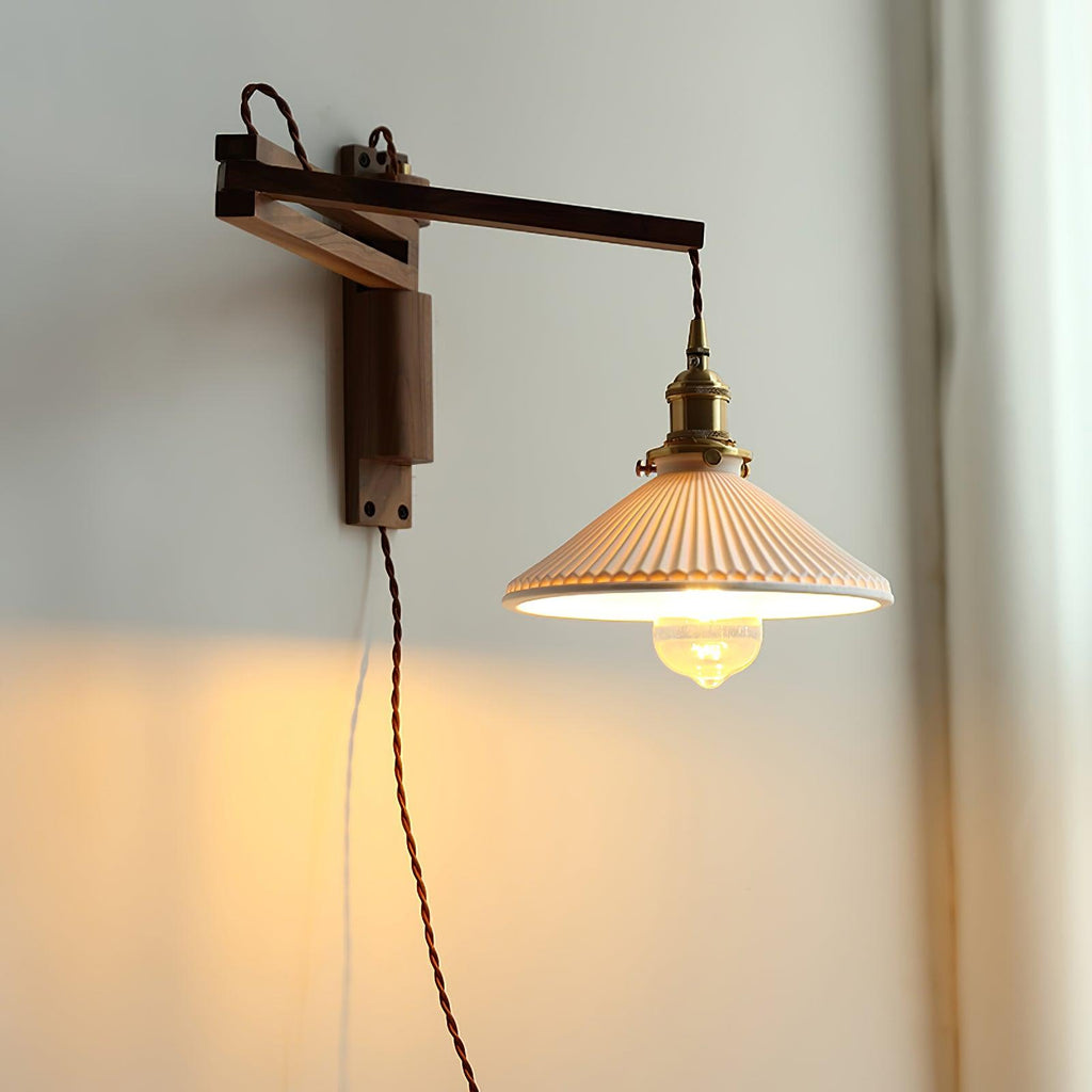 Illaee Nordic Art Swing Arm Walnut Ceramic Wall Light - Neutralighting