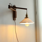 Illaee Nordic Art Swing Arm Walnut Ceramic Wall Light - Neutralighting
