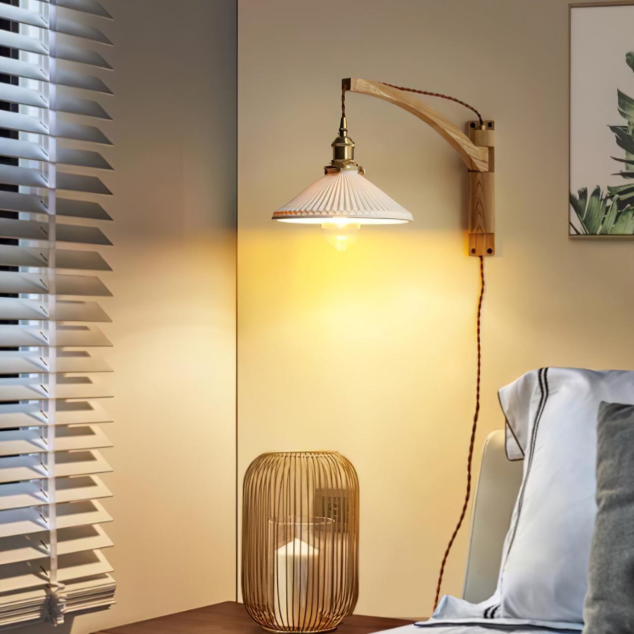 Illaee Nordic Art Swing Arm Walnut Ceramic Wall Light - Neutralighting