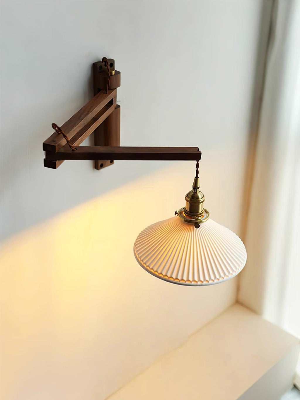 Illaee Nordic Art Swing Arm Walnut Ceramic Wall Light - Neutralighting