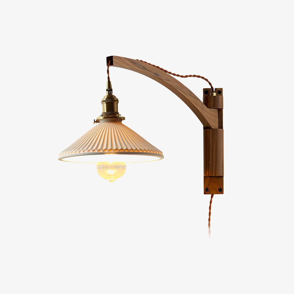 Orphaarae Nordic Art Swing Arm Walnut Ceramic Wall Lamp - Neutralighting