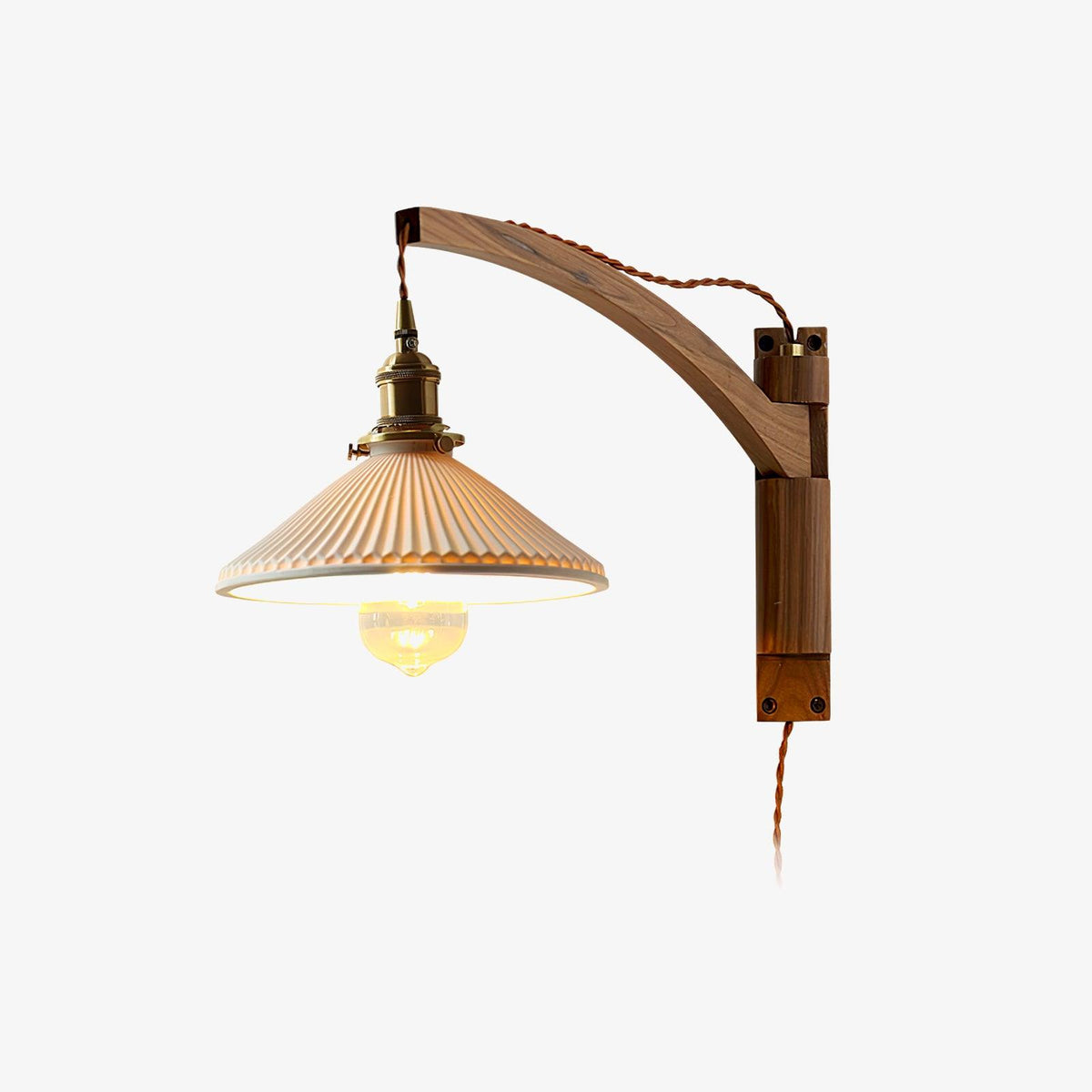 Orphaarae Nordic Art Swing Arm Walnut Ceramic Wall Lamp - Neutralighting
