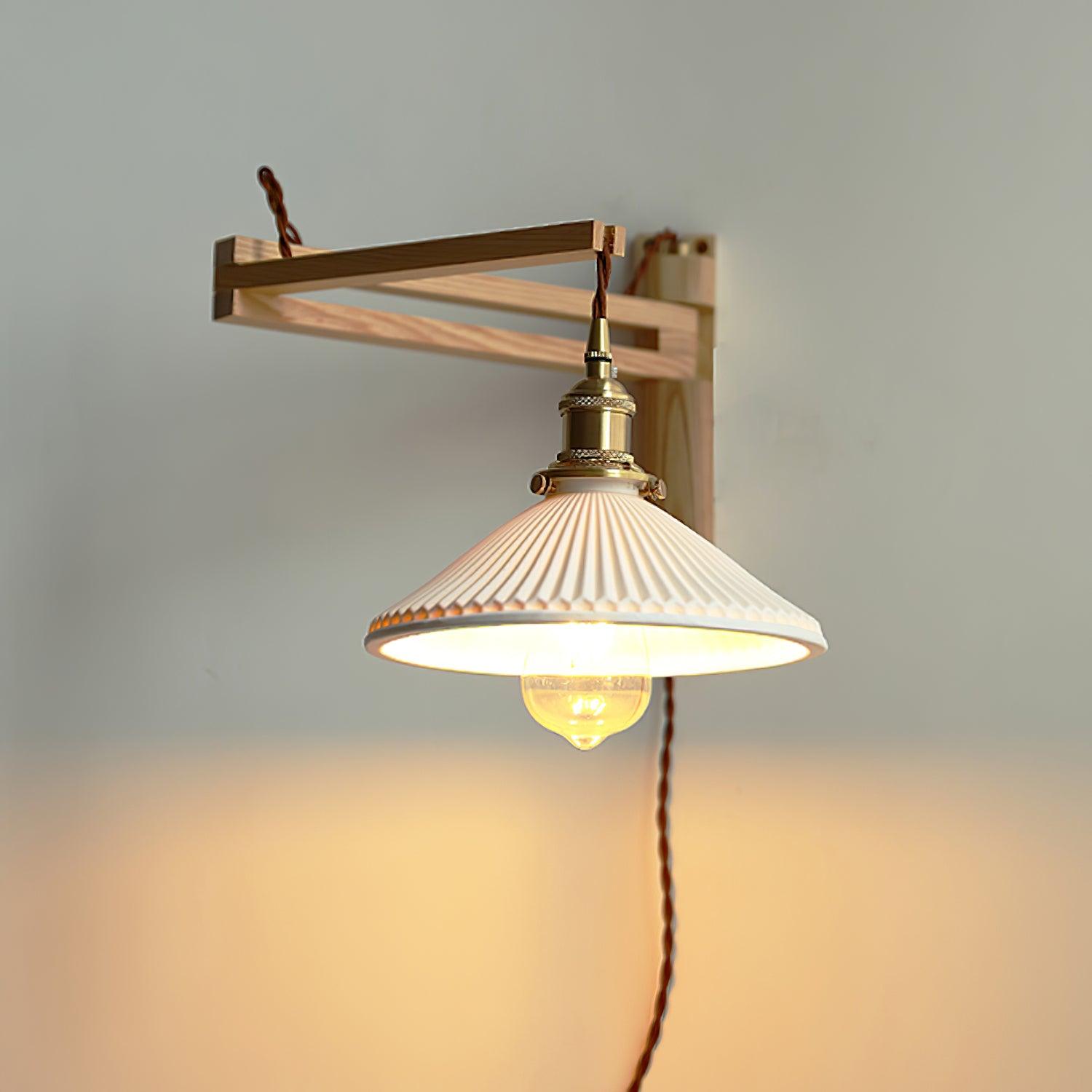 Illaee Nordic Art Swing Arm Walnut Ceramic Wall Light - Neutralighting