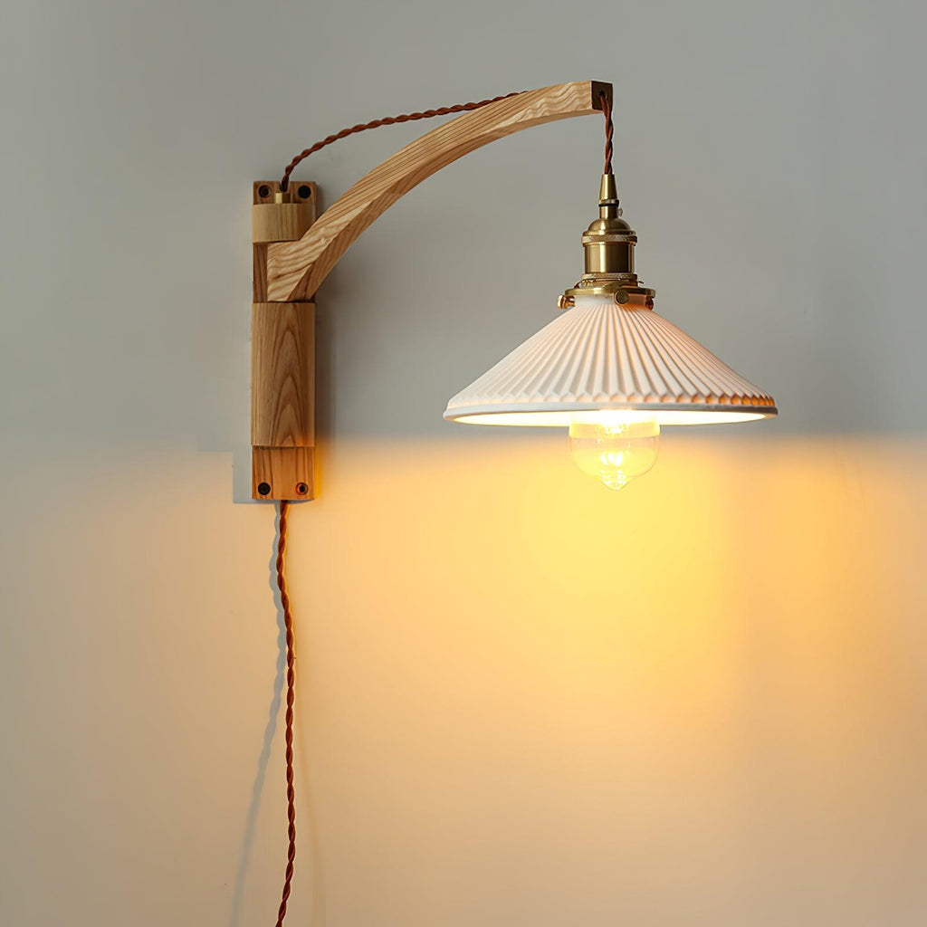 Illaee Nordic Art Swing Arm Walnut Ceramic Wall Light - Neutralighting