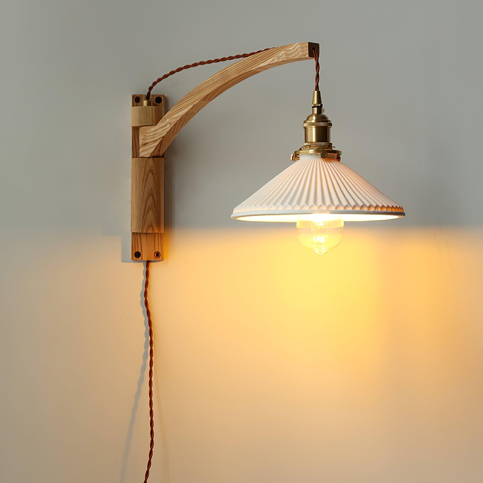 Illaee Nordic Art Swing Arm Walnut Ceramic Wall Light - Neutralighting