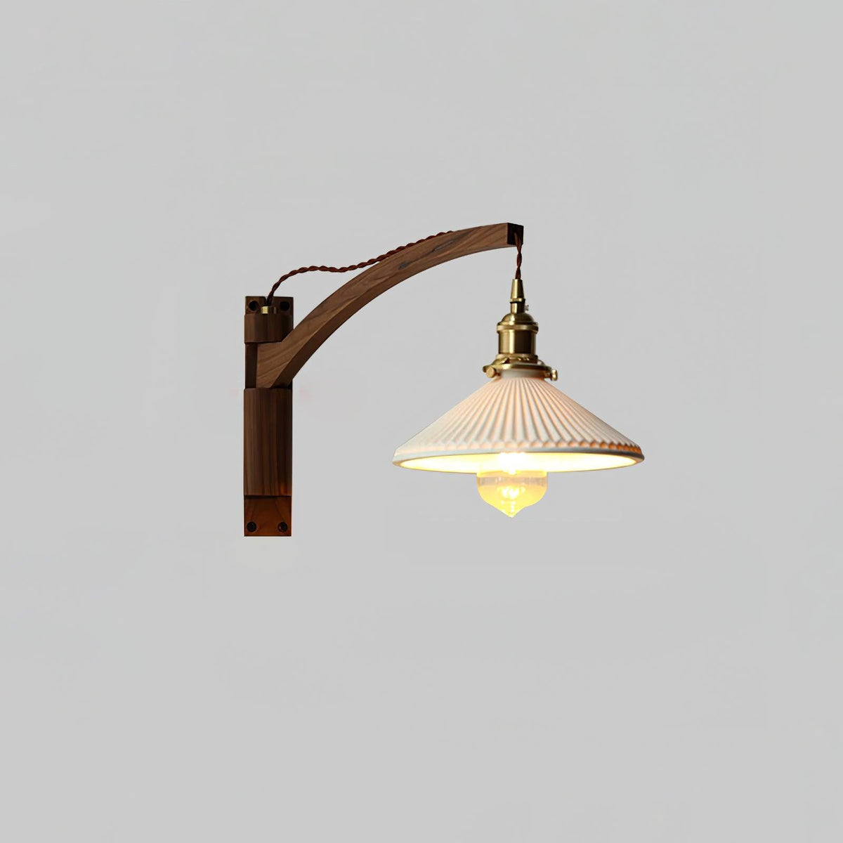 Orphaarae Nordic Art Swing Arm Walnut Ceramic Wall Lamp - Neutralighting