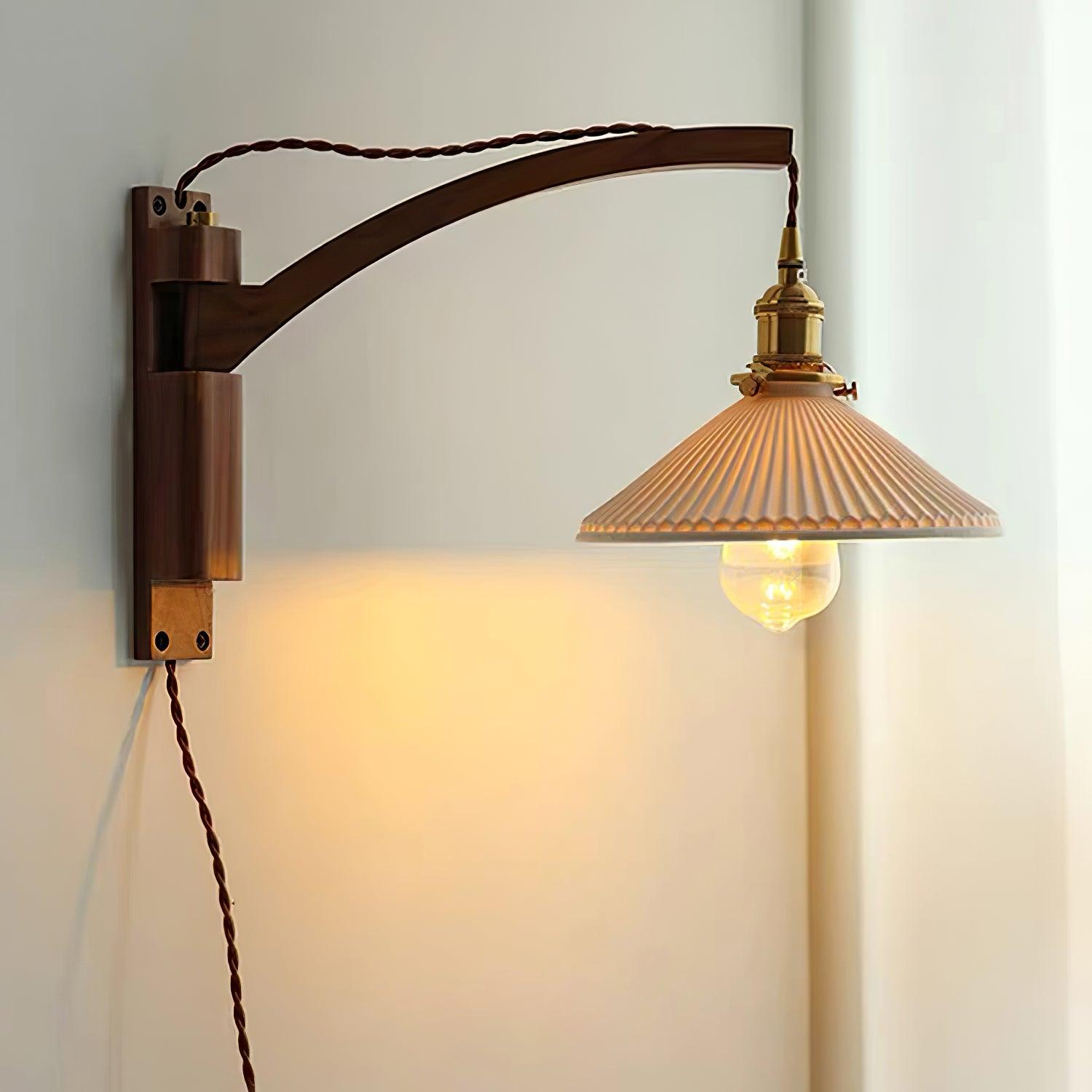 Illaee Nordic Art Swing Arm Walnut Ceramic Wall Light - Neutralighting