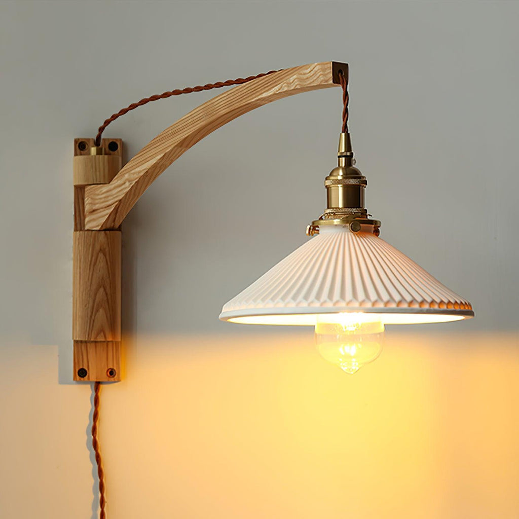 Illaee Nordic Art Swing Arm Walnut Ceramic Wall Light - Neutralighting
