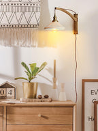 Illaee Nordic Art Swing Arm Walnut Ceramic Wall Light - Neutralighting