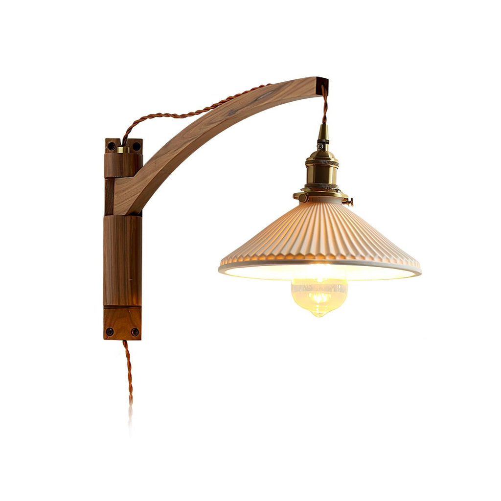 Illaee Nordic Art Swing Arm Walnut Ceramic Wall Light - Neutralighting