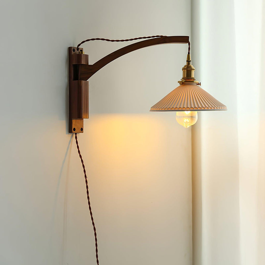 Illaee Nordic Art Swing Arm Walnut Ceramic Wall Light - Neutralighting