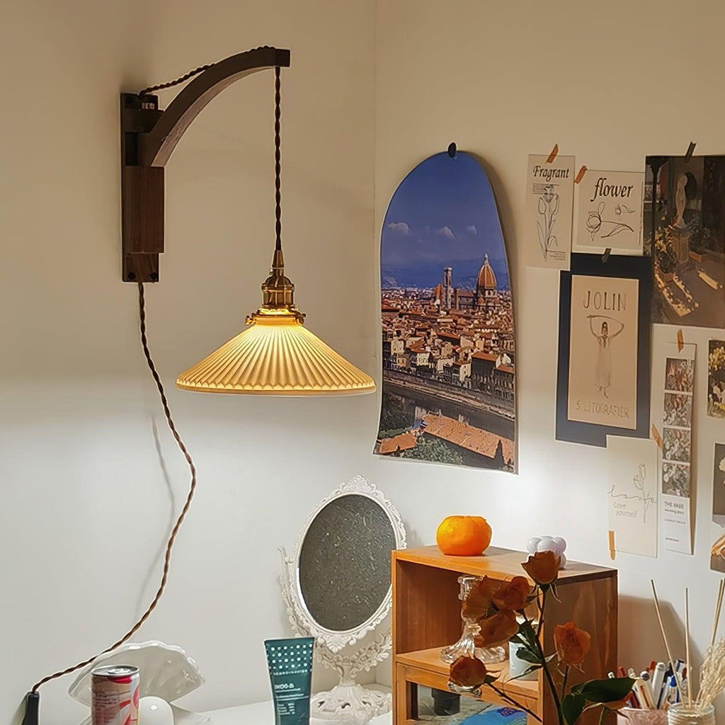 Illaee Nordic Art Swing Arm Walnut Ceramic Wall Light - Neutralighting