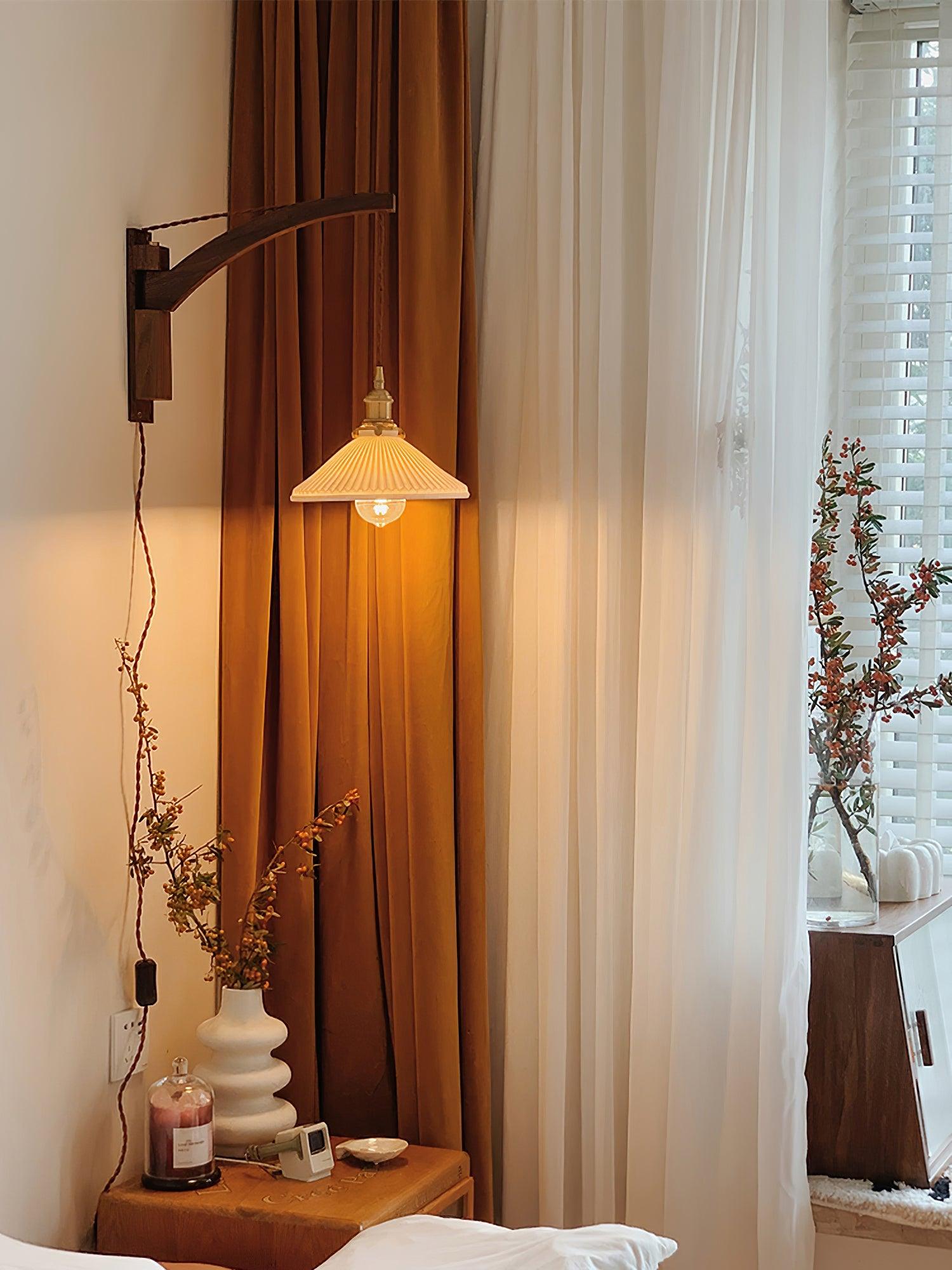 Illaee Nordic Art Swing Arm Walnut Ceramic Wall Light - Neutralighting