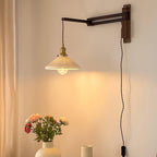 Illaee Nordic Art Swing Arm Walnut Ceramic Wall Light - Neutralighting