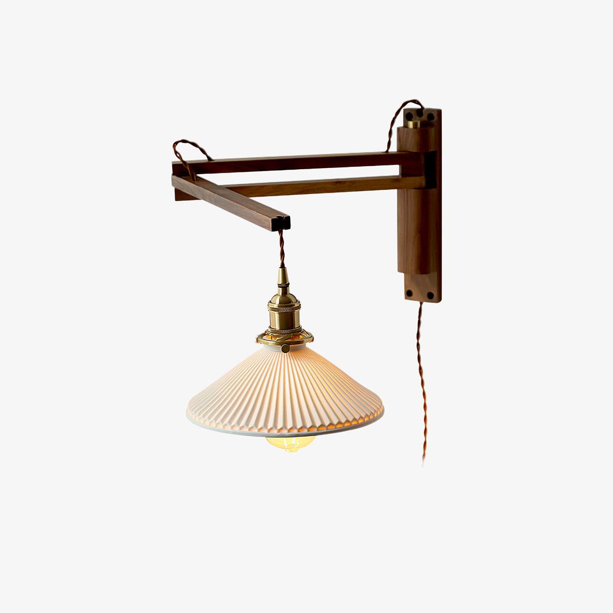 Illaee Nordic Art Swing Arm Walnut Ceramic Wall Light - Neutralighting