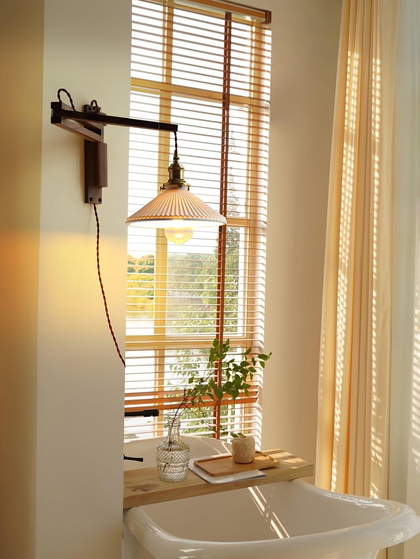 Illaee Nordic Art Swing Arm Walnut Ceramic Wall Light - Neutralighting