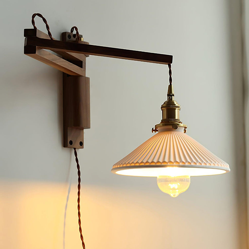 Illaee Nordic Art Swing Arm Walnut Ceramic Wall Light - Neutralighting