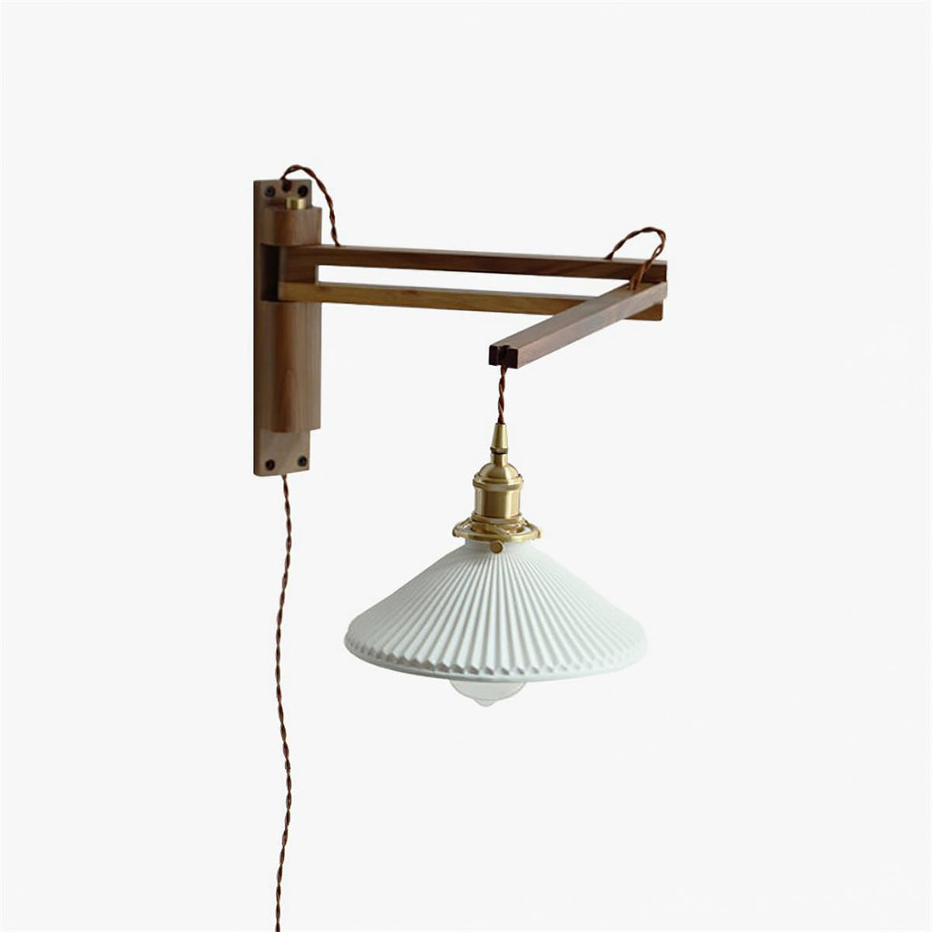 Lyphaia Nordic Art Telescopic Walnut Ceramic Wooden Wall Lamp - Neutralighting