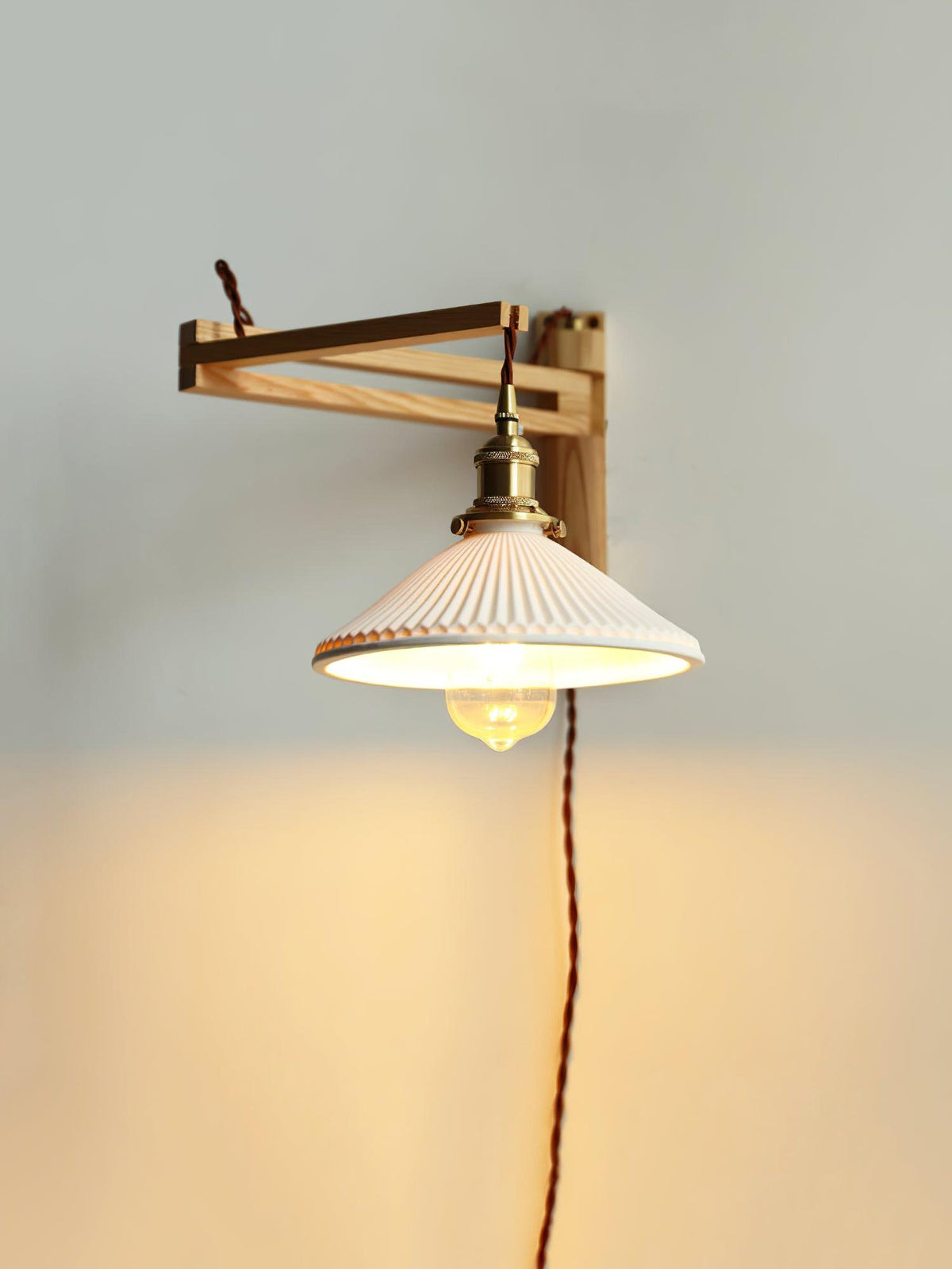 Lyphaia Nordic Art Telescopic Walnut Ceramic Wooden Wall Lamp - Neutralighting