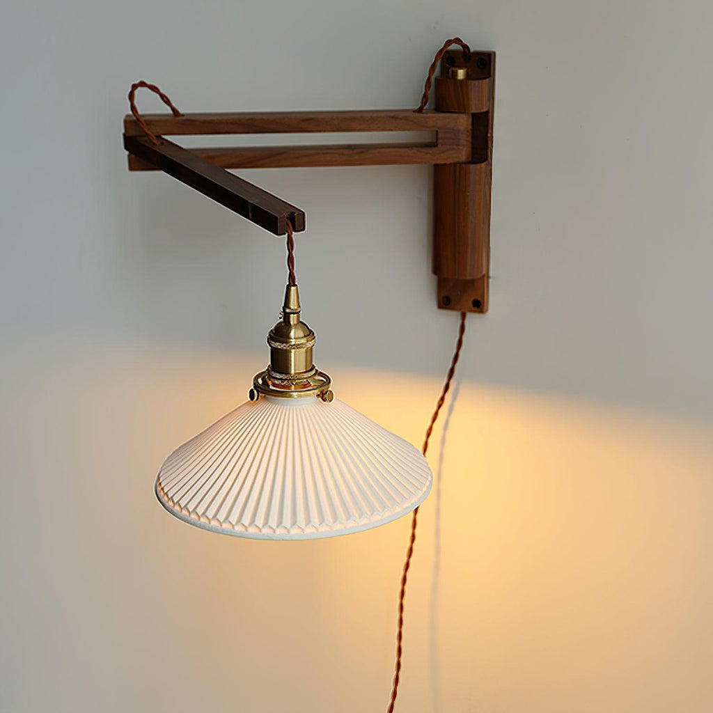 Lyphaia Nordic Art Telescopic Walnut Ceramic Wooden Wall Lamp - Neutralighting