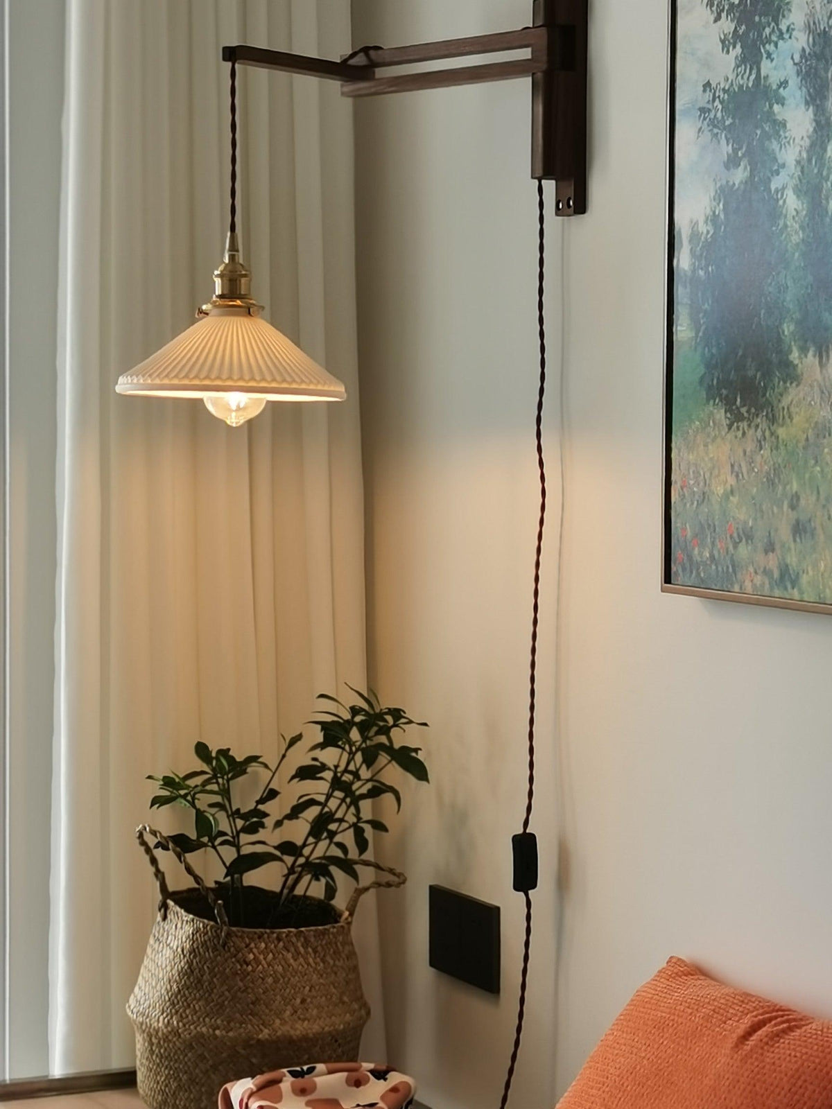 Lyphaia Nordic Art Telescopic Walnut Ceramic Wooden Wall Lamp - Neutralighting