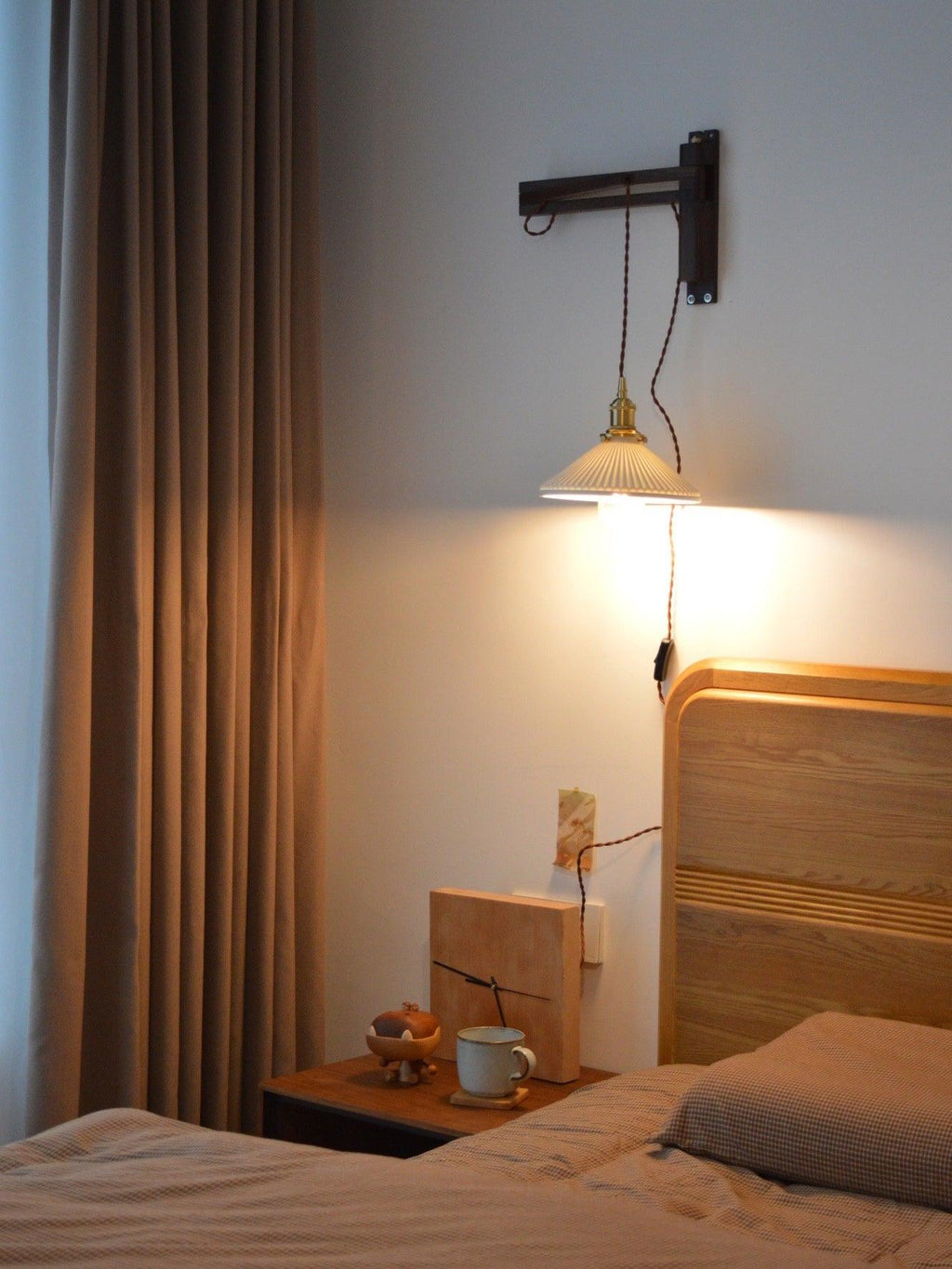 Lyphaia Nordic Art Telescopic Walnut Ceramic Wooden Wall Lamp - Neutralighting