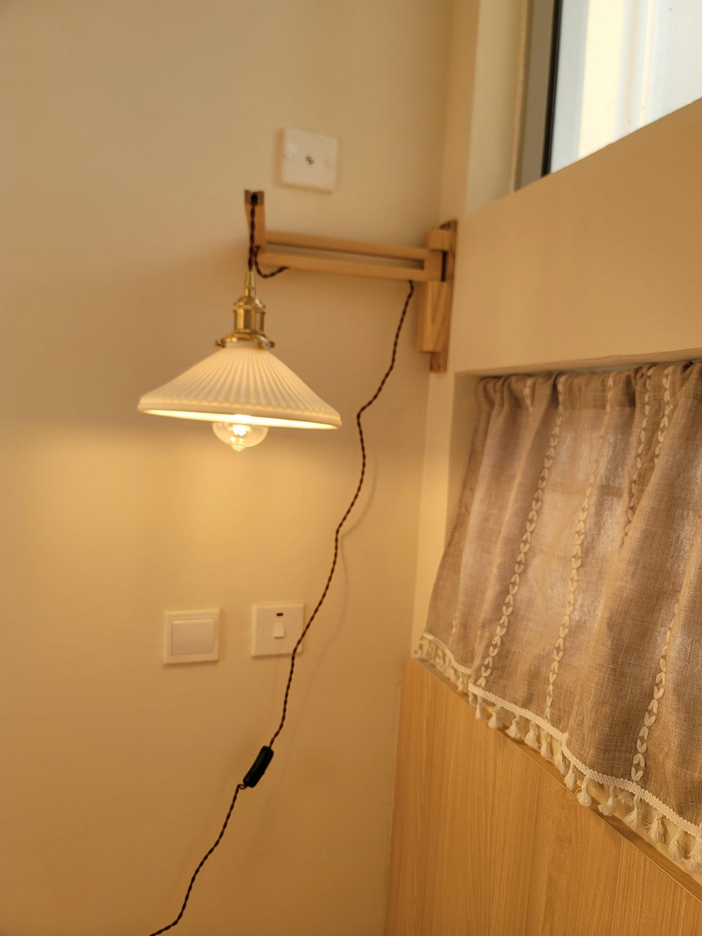 Lyphaia Nordic Art Telescopic Walnut Ceramic Wooden Wall Lamp - Neutralighting