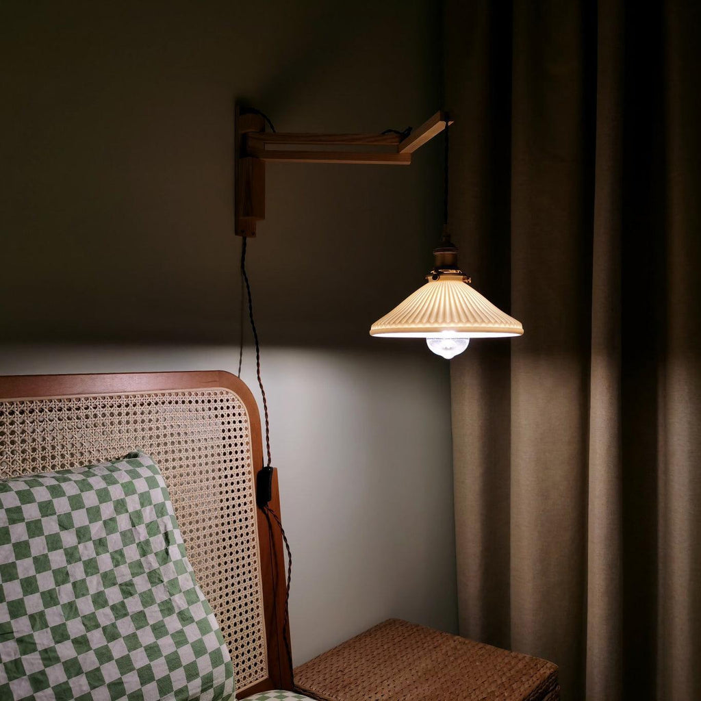 Lyphaia Nordic Art Telescopic Walnut Ceramic Wooden Wall Lamp - Neutralighting