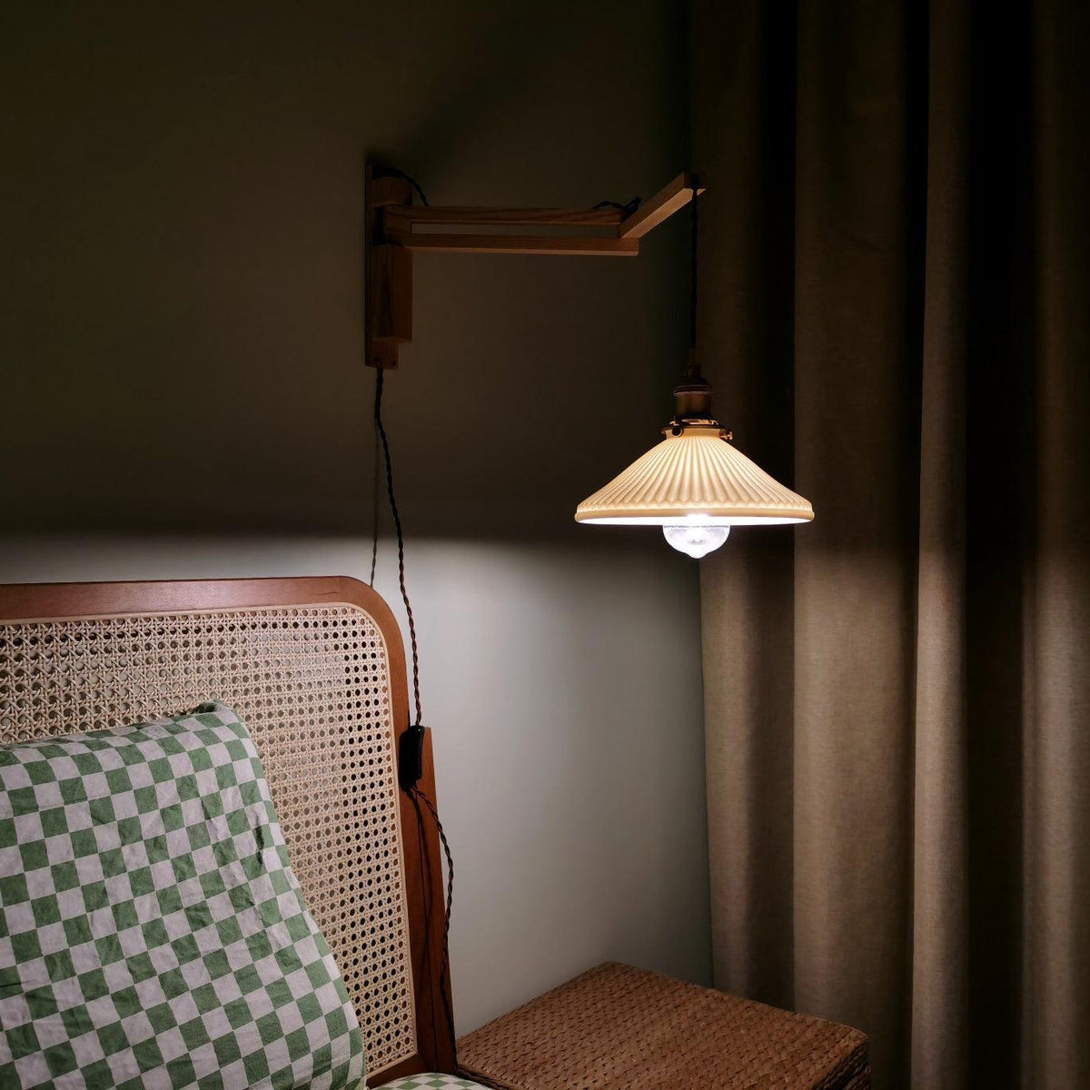 Lyphaia Nordic Art Telescopic Walnut Ceramic Wooden Wall Lamp - Neutralighting