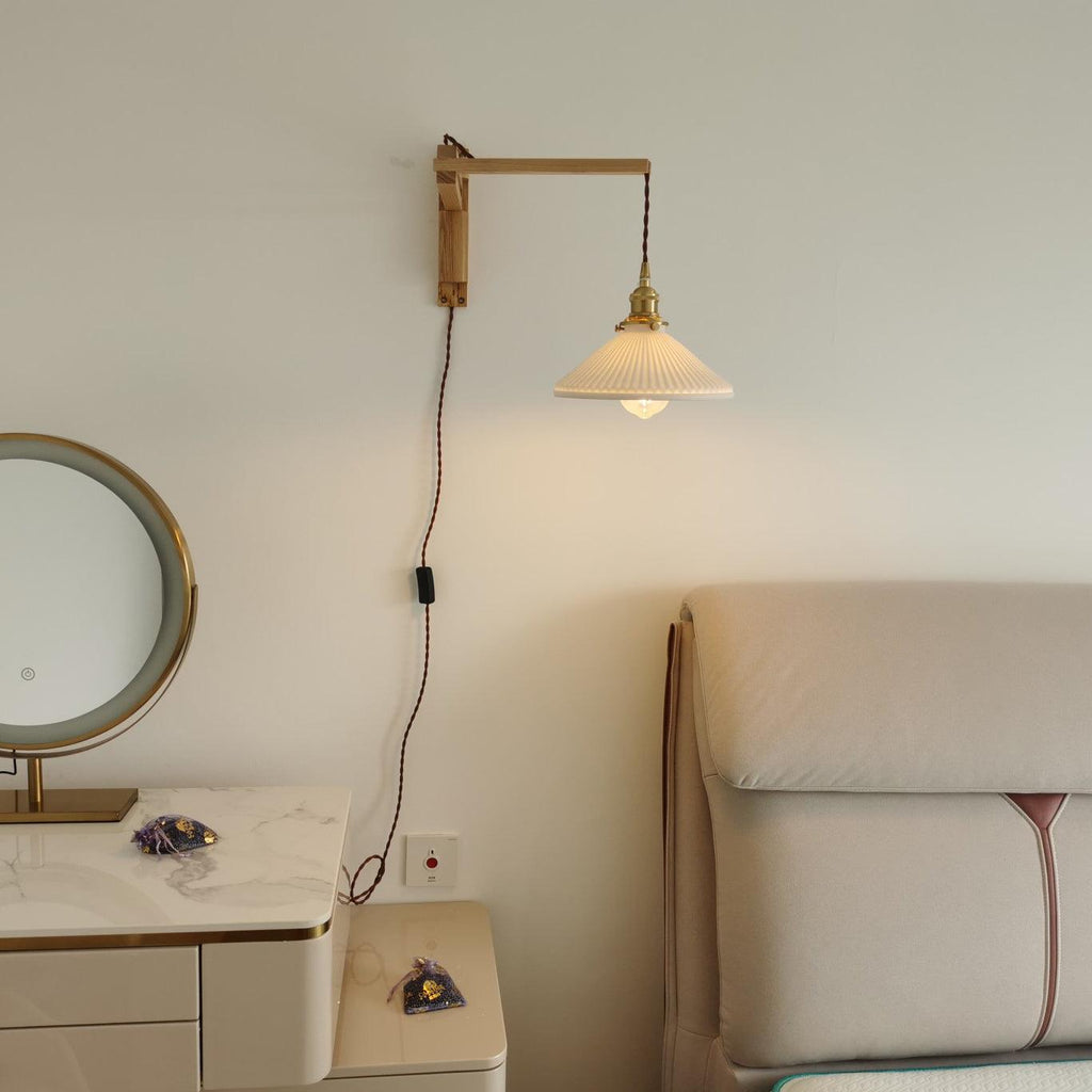 Lyphaia Nordic Art Telescopic Walnut Ceramic Wooden Wall Lamp - Neutralighting