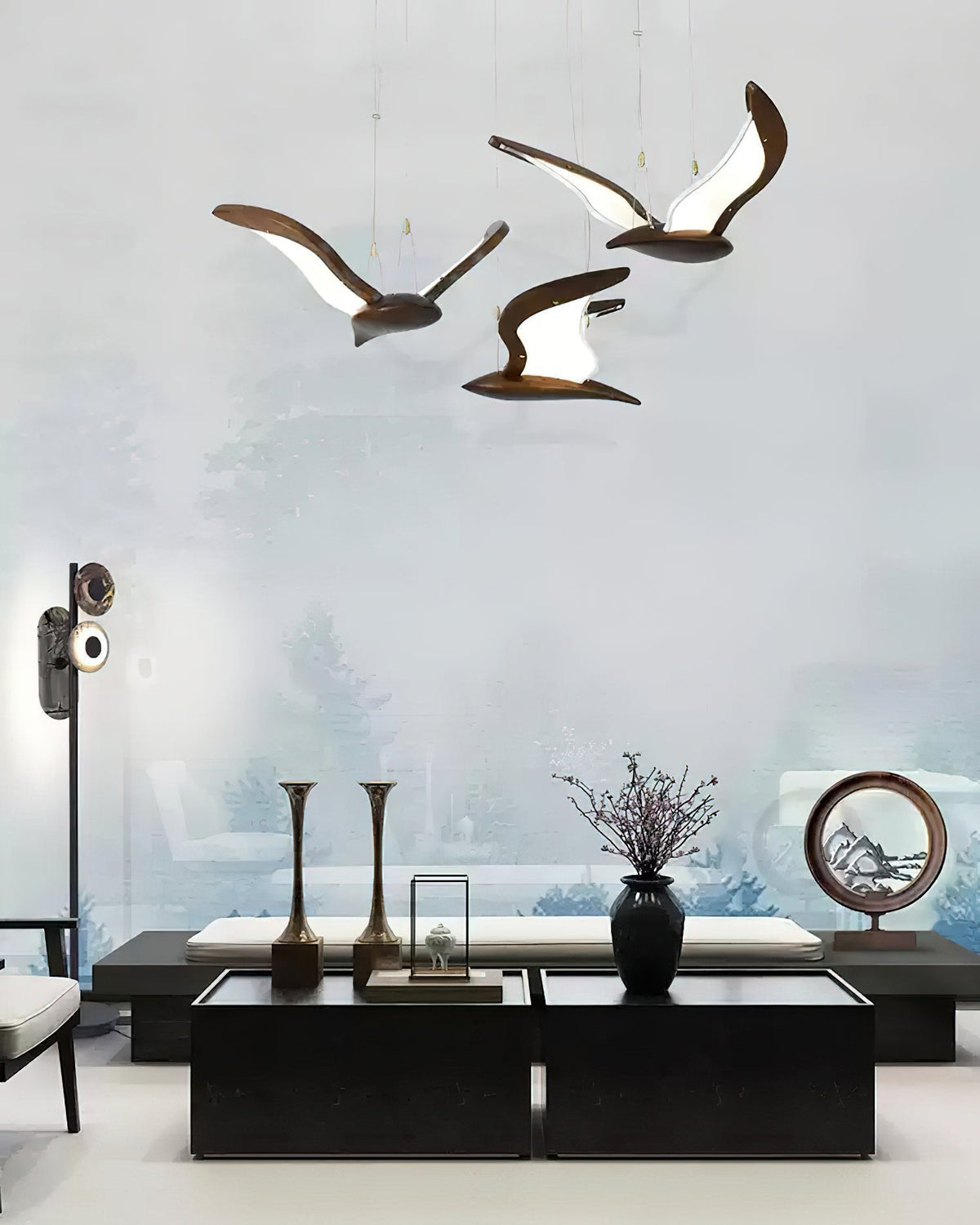 Lustra Chandelier Forme d'Oiseau Bois Sculptural - Neutralighting