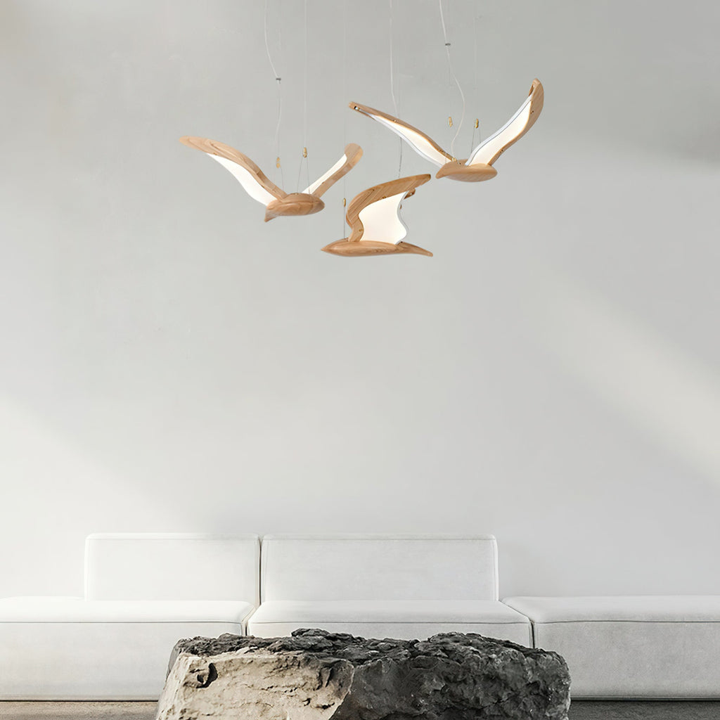 Lustra Chandelier Forme d'Oiseau Bois Sculptural - Neutralighting