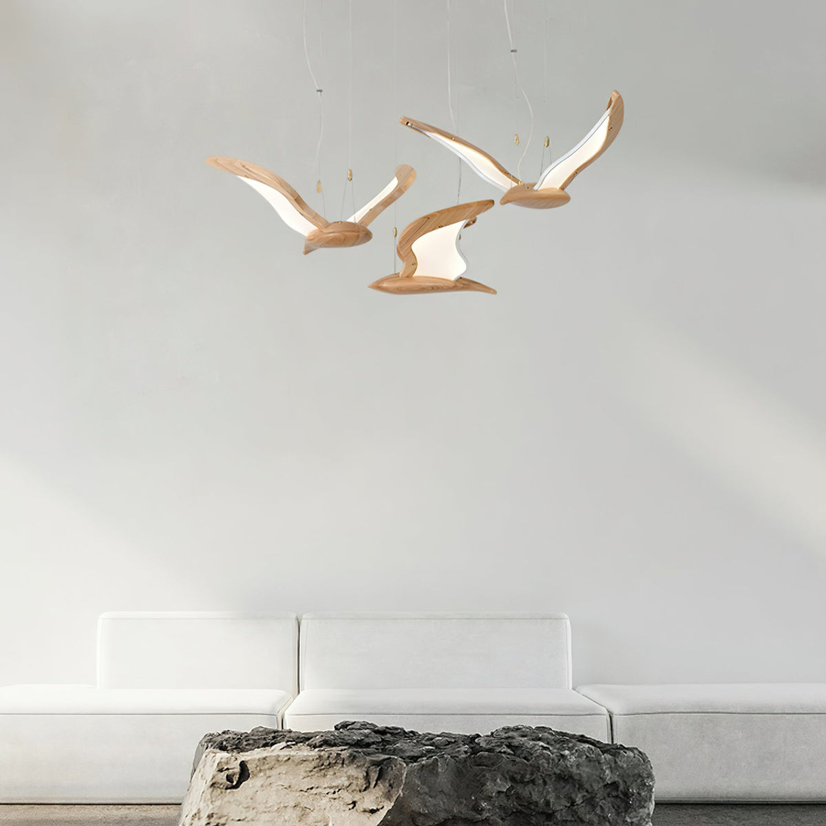 Lustra Chandelier Forme d'Oiseau Bois Sculptural - Neutralighting