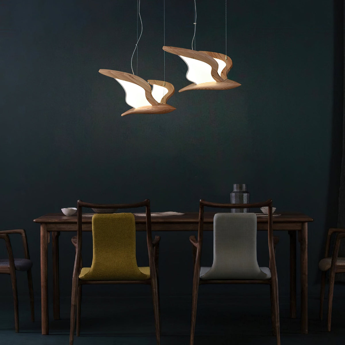 Lustra Chandelier Forme d'Oiseau Bois Sculptural - Neutralighting