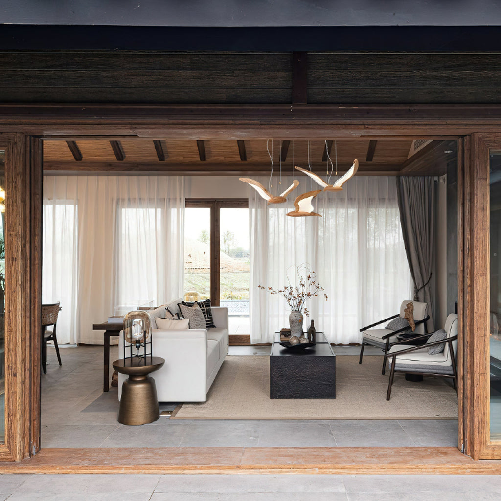 Lustra Chandelier Forme d'Oiseau Bois Sculptural - Neutralighting