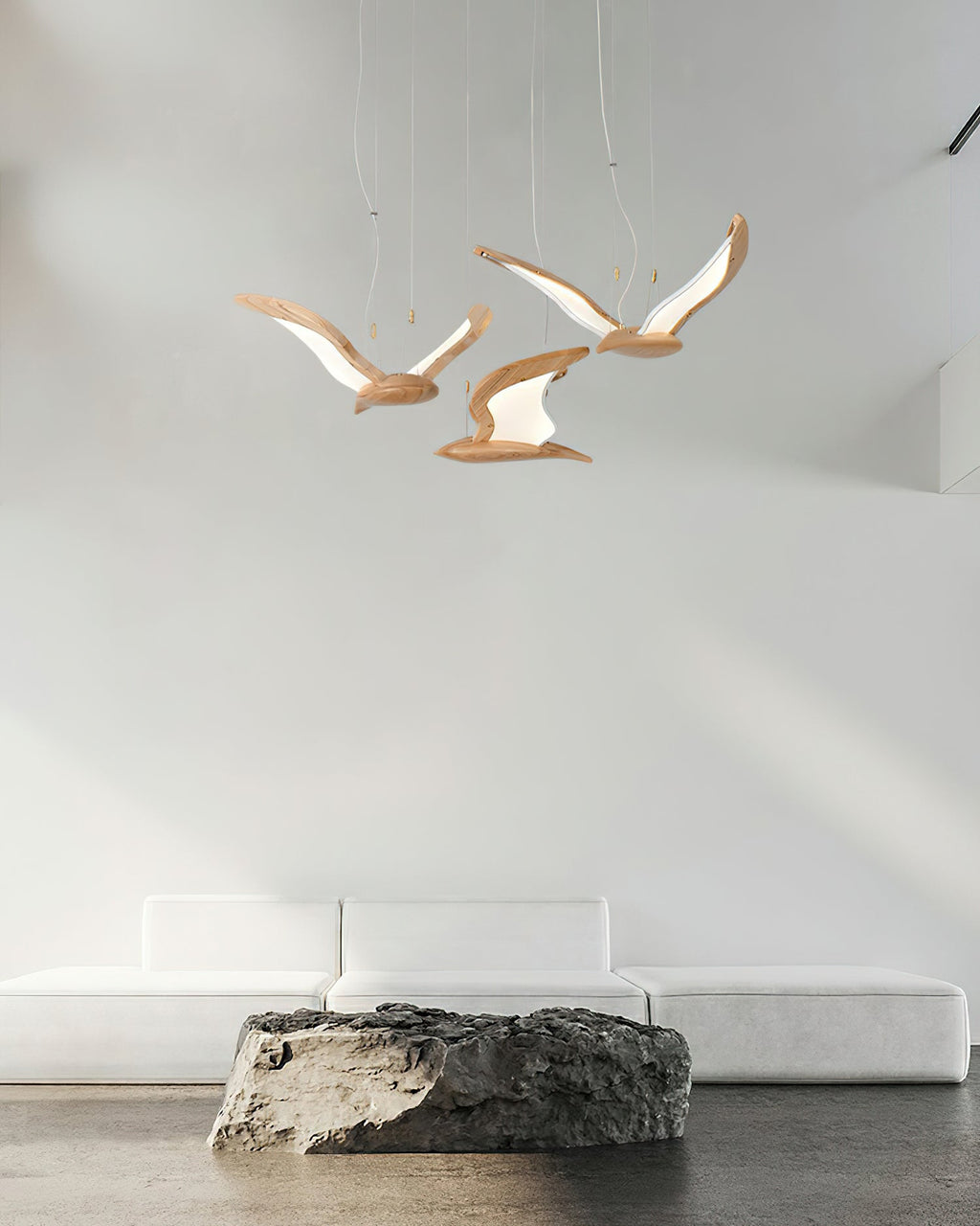 Lustra Chandelier Forme d'Oiseau Bois Sculptural - Neutralighting