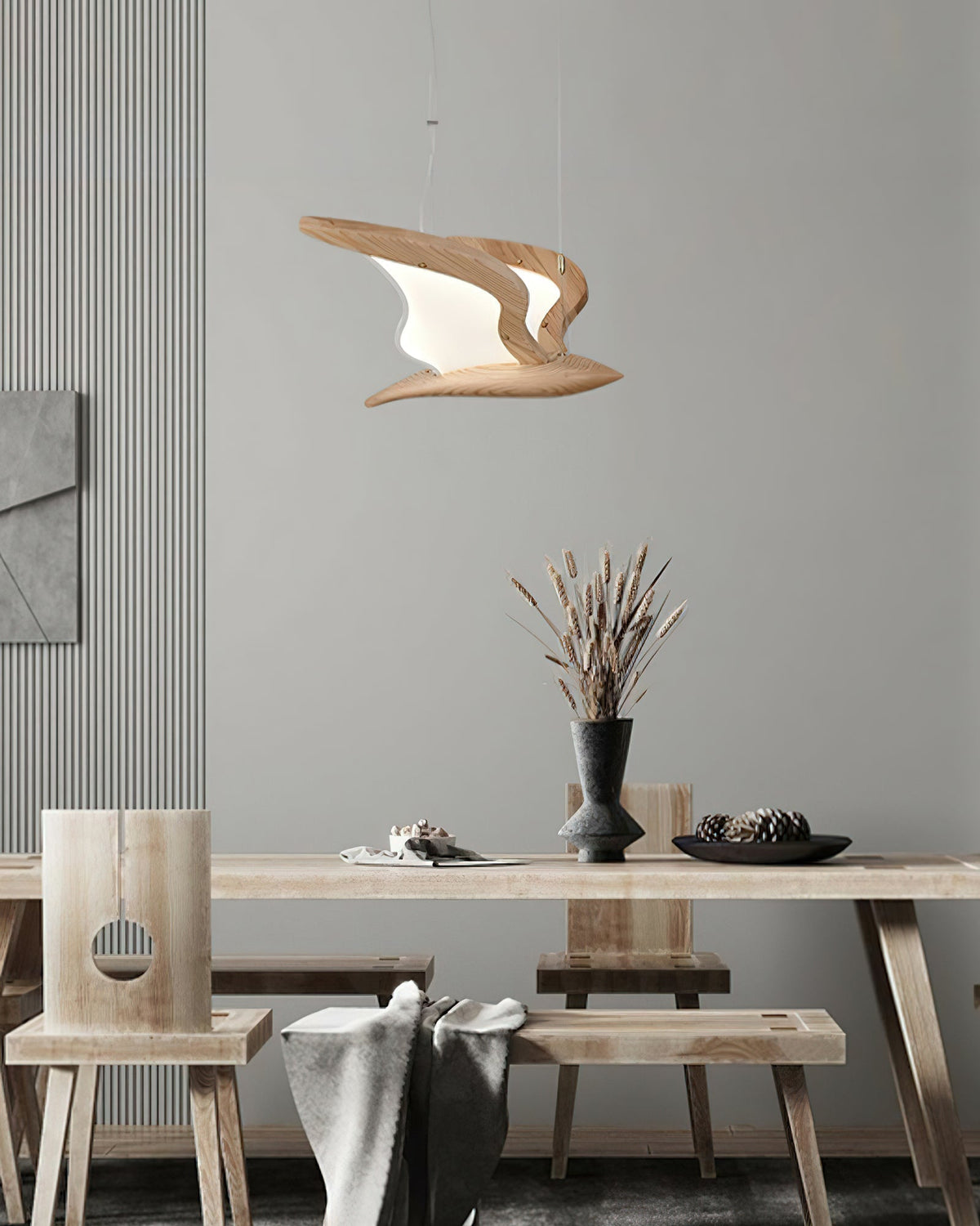 Lustra Chandelier Forme d'Oiseau Bois Sculptural - Neutralighting