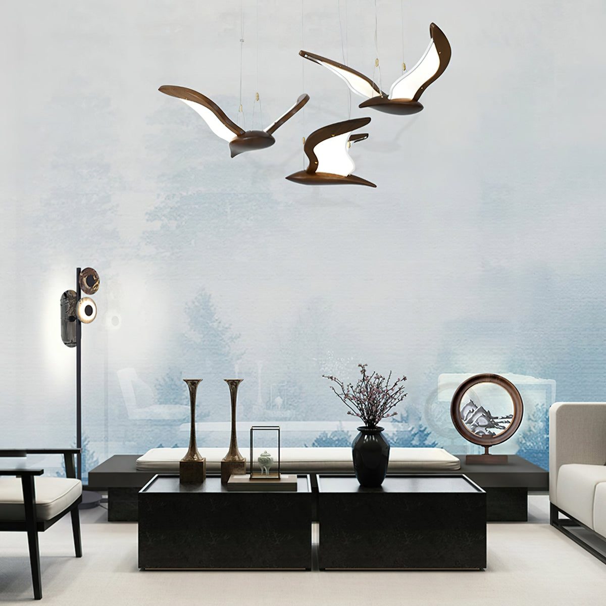 Lustra Chandelier Forme d'Oiseau Bois Sculptural - Neutralighting