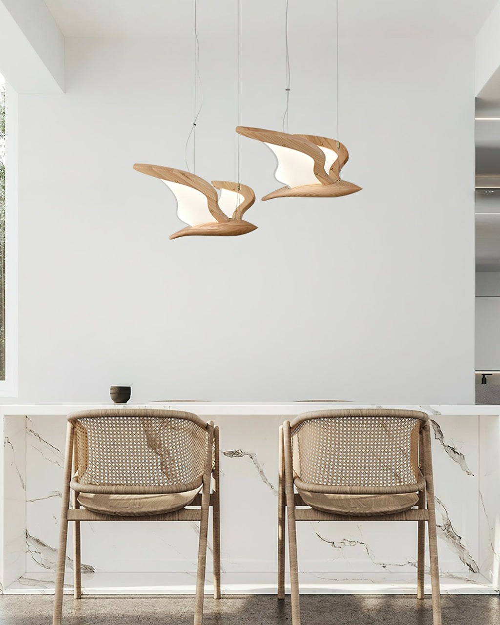 Lustra Chandelier Forme d'Oiseau Bois Sculptural - Neutralighting