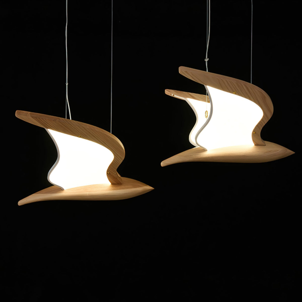 Lustra Chandelier Forme d'Oiseau Bois Sculptural - Neutralighting