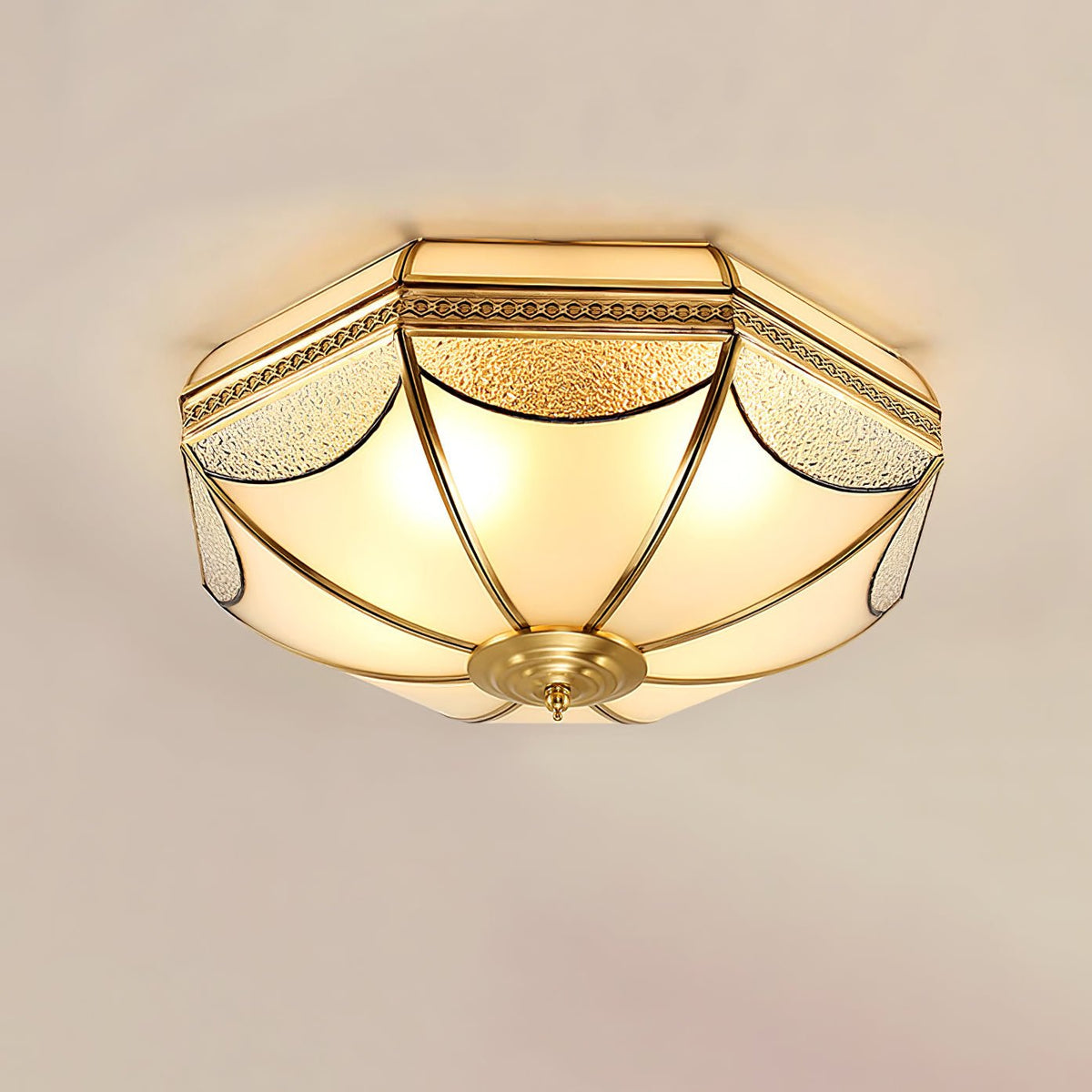 Ellaeara Entrepôt Dôme Forme Laiton Verre Plafonnier - Neutralighting